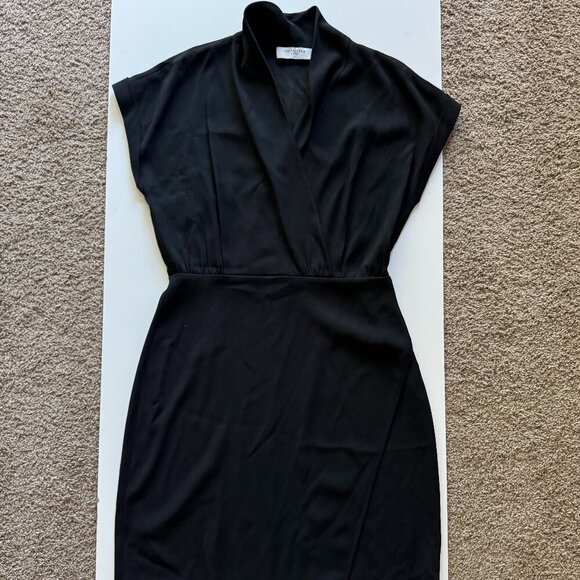 MM Lafleur Dresses & Skirts - MM Lafleur Asymmetrical V-Neck Sheath Dress Size 12 Black Cocktail Work Office